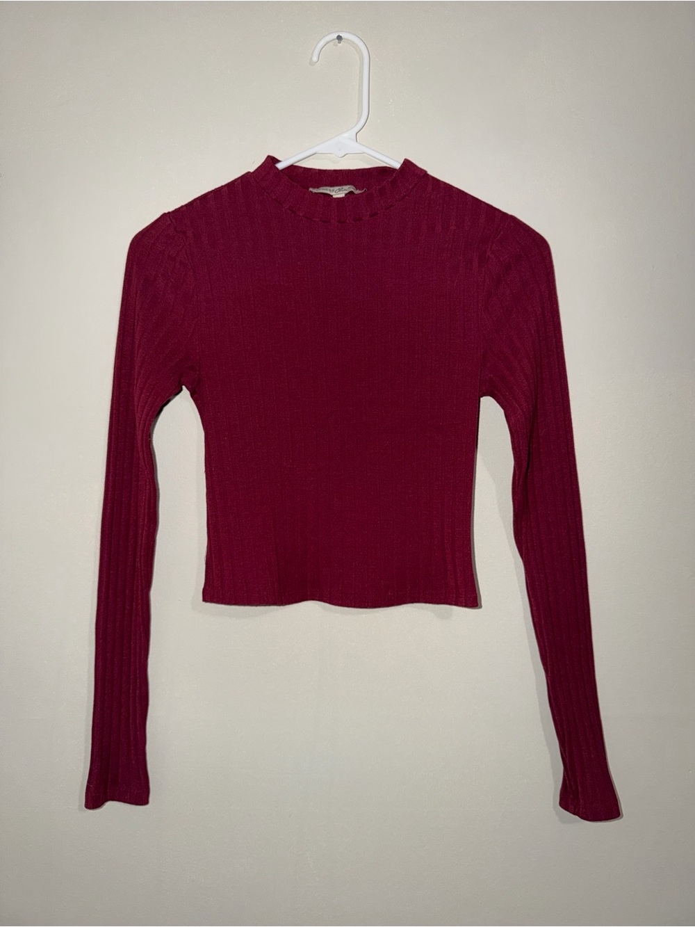 Express One Eleven Women’s XS Burgundy Ribbed Mock Neck Long Sleeve Crop Top